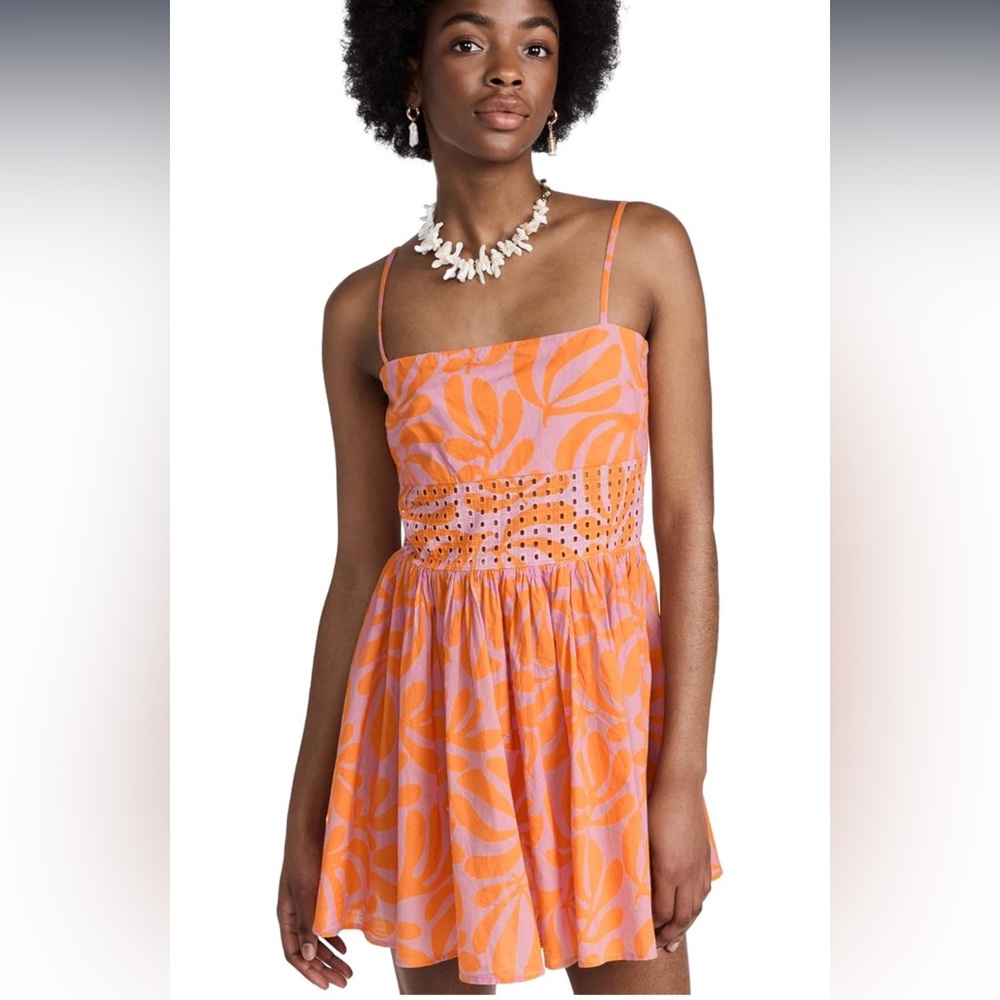 Solid and striped eyelet mini dress